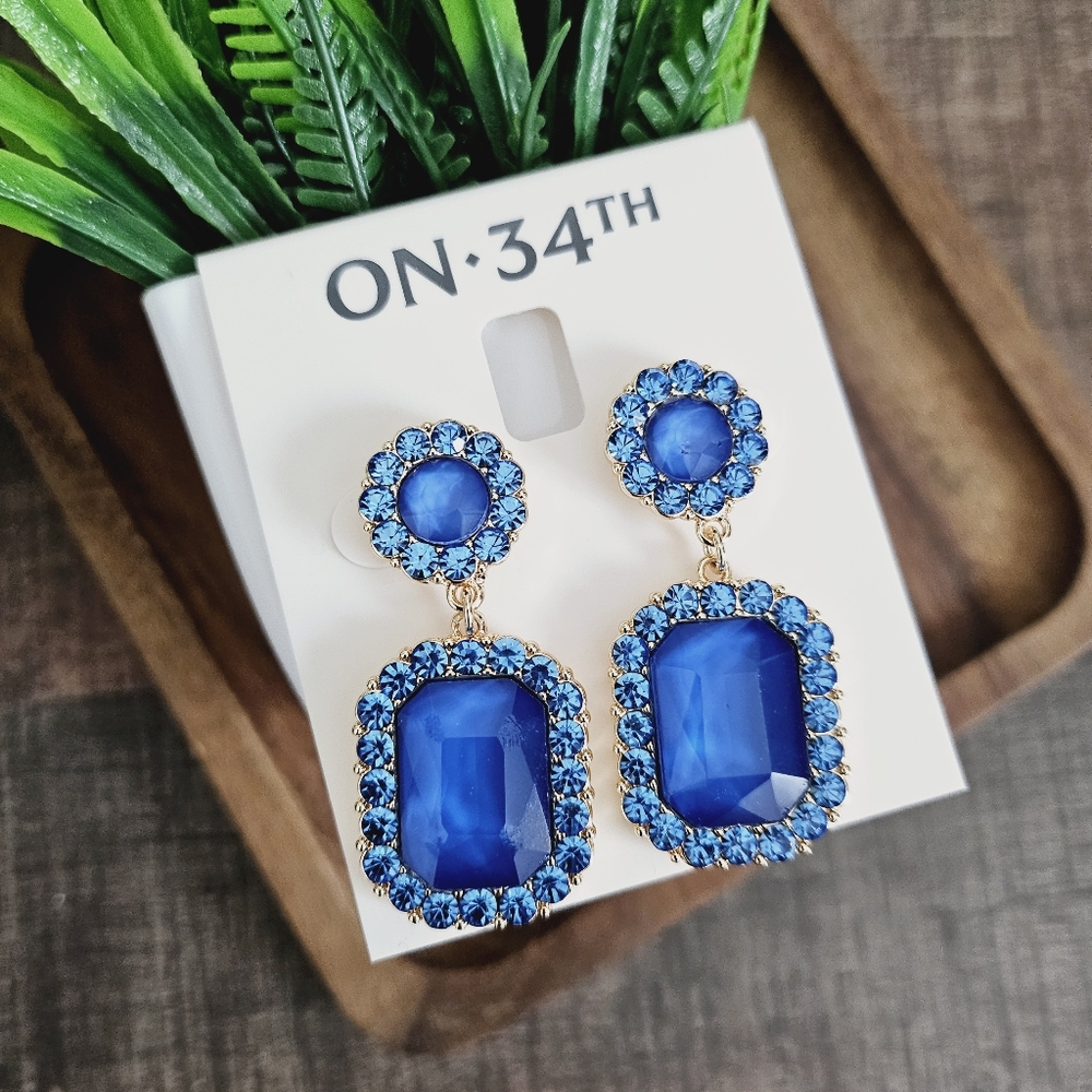 🆕️Macy's On 34th Gold-Tone Blue Stone Double Drop Earrings